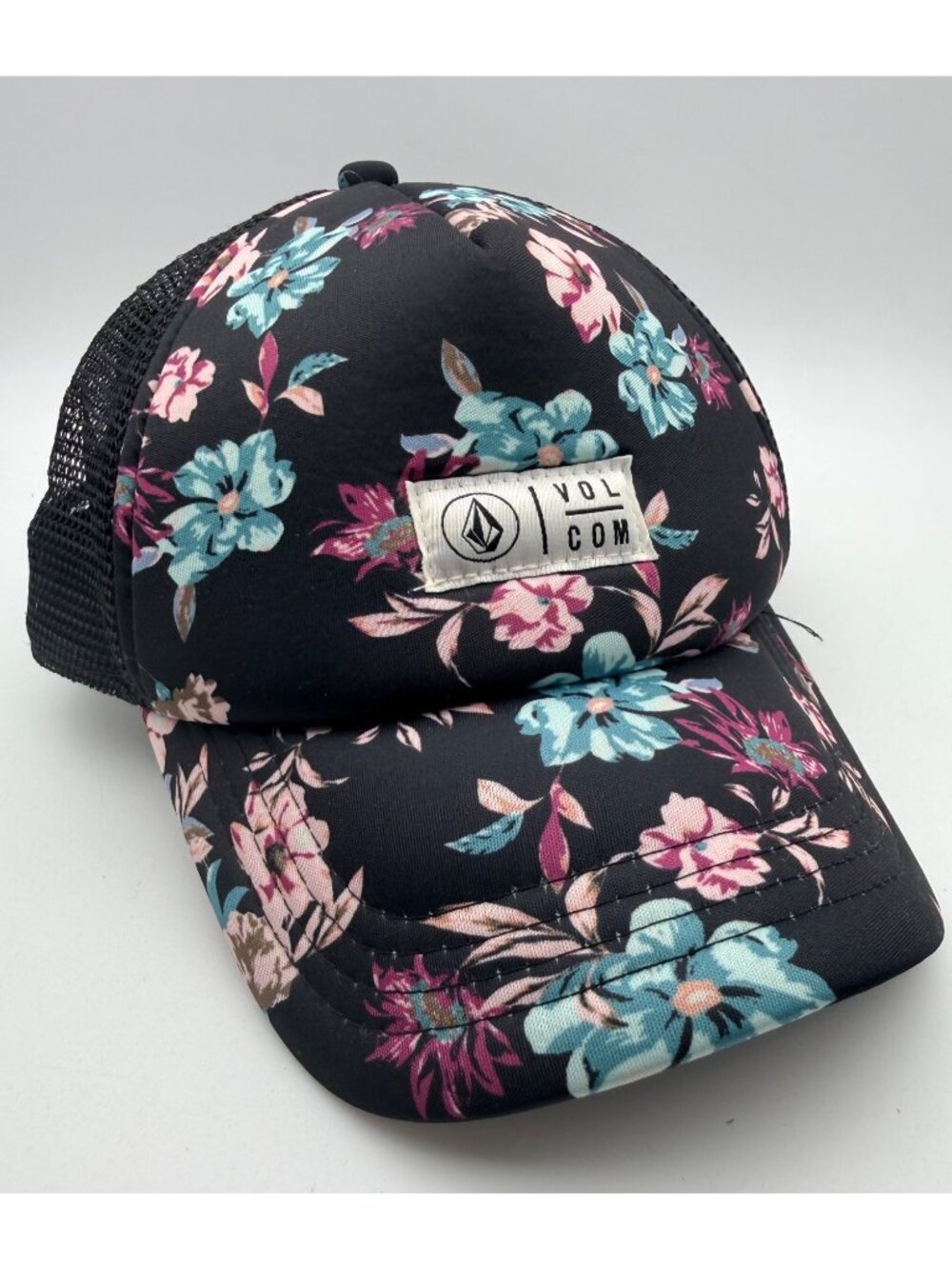 Volcom Womens Trucker Cap Black Floral Hat Adjustable Mesh Back Polyester O/S